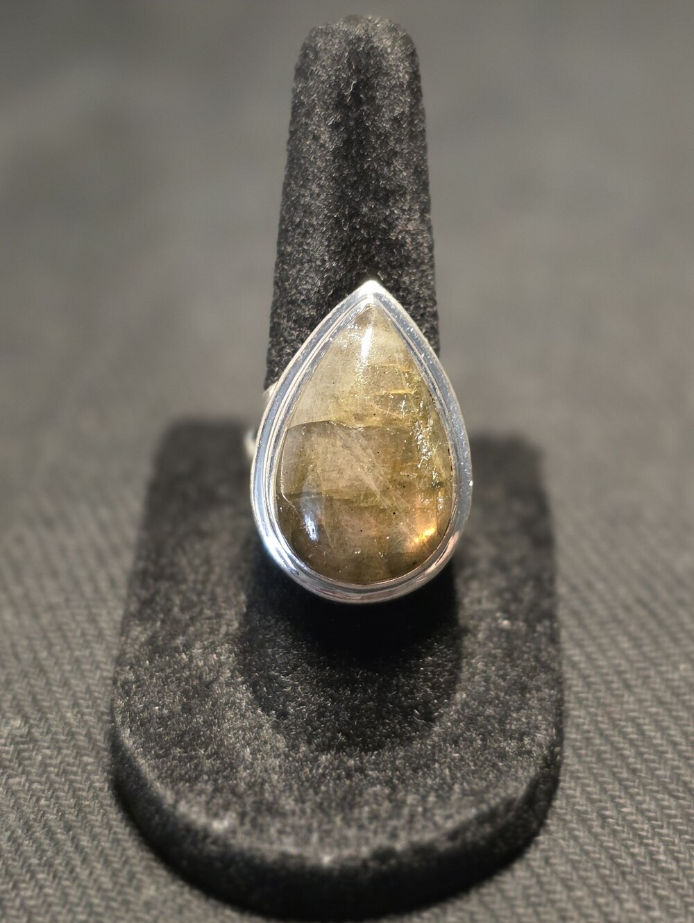 Elegant Silver Labrodite Teardrop Ring